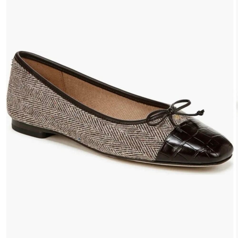SAM EDELMAN Women's 8 Marley Ballet Flats Wool Tweed Square Toe Brown Shoes